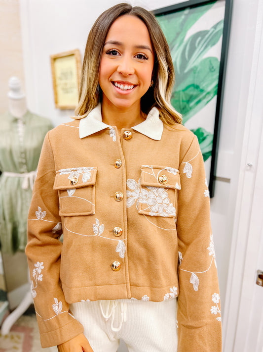 Tan Floral Button Up Jacket