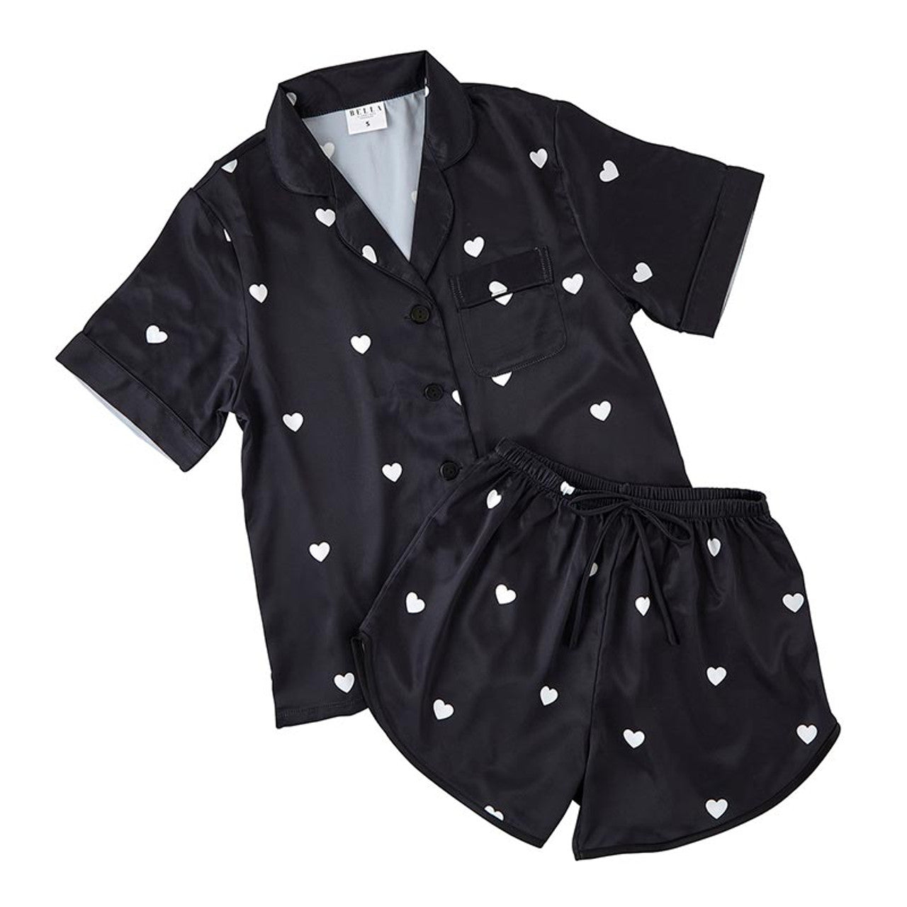 Black and White Hearts Short Sleeve and Shorts PJ Set