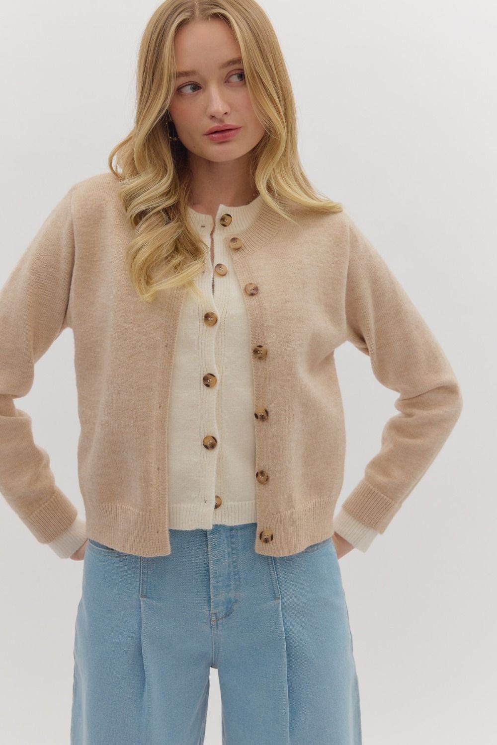 Solid Knit Cardigan-Oatmeal