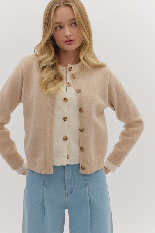 Solid Knit Cardigan-Oatmeal
