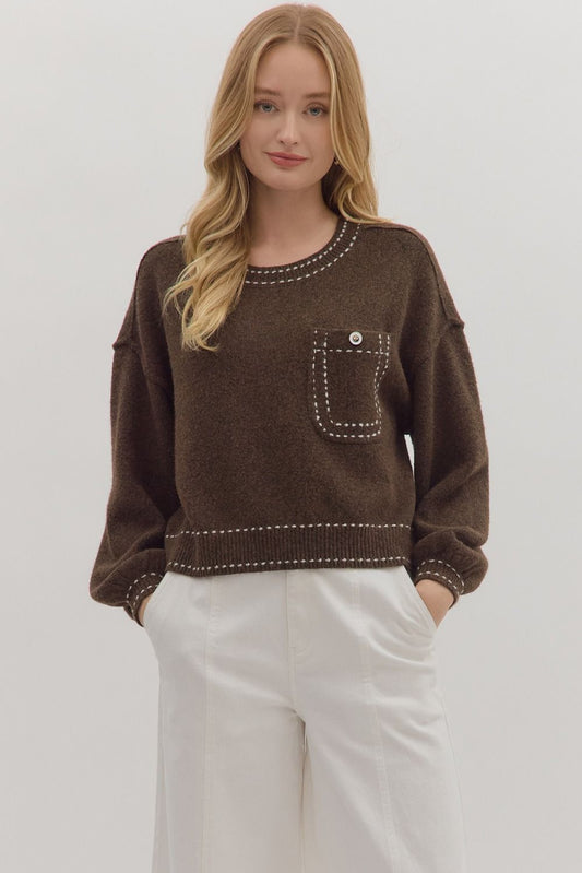 Brown Knit Long Sleeve Top