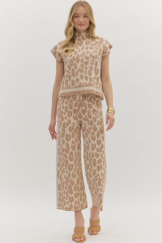 Beige Leopard Knit Set