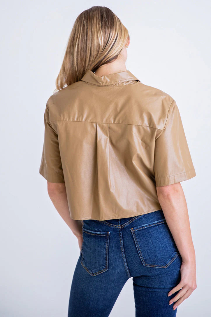 Faux Leather Camp Pocket Shirt