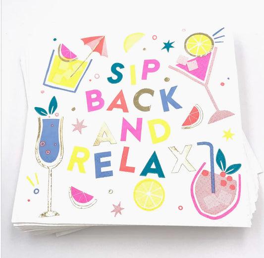 Funny Cocktail Napkins | Sip Back and Relax - Foil - 20ct