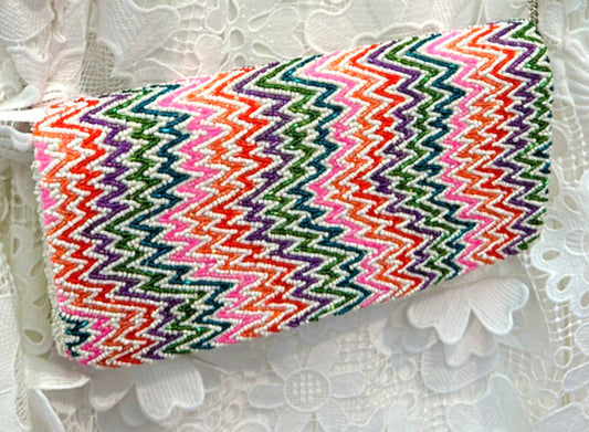 Hand Beaded Chevron Clutch With Strap