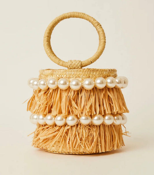 Straw Pearly Bucket Bag