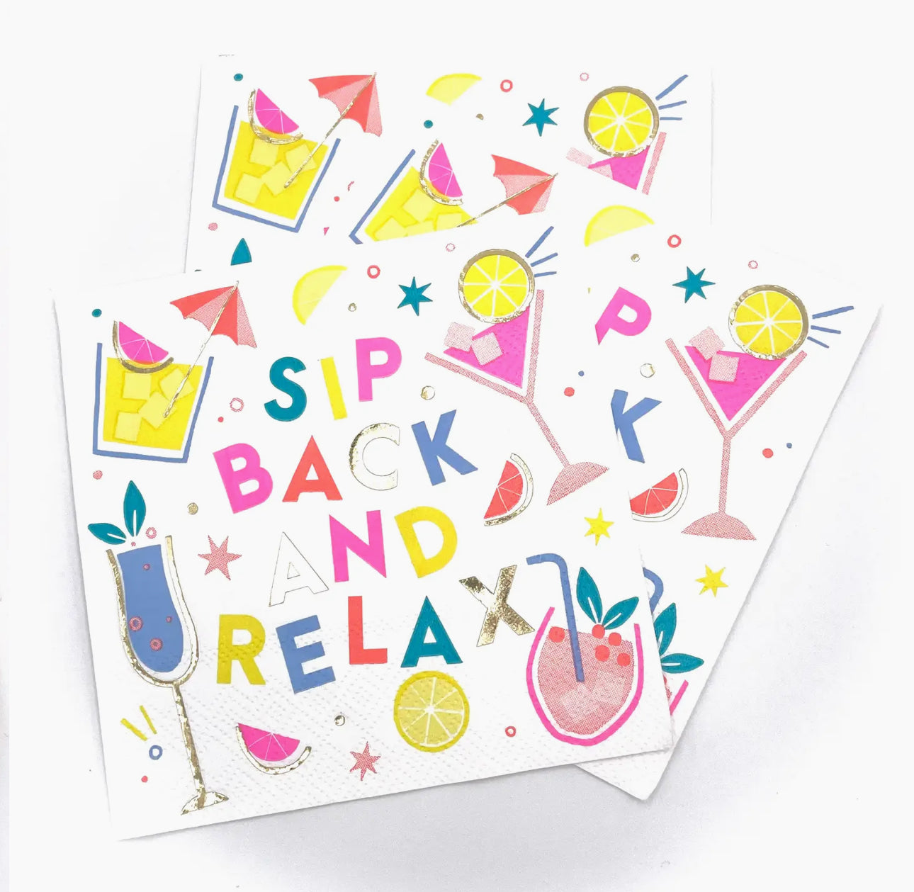 Funny Cocktail Napkins | Sip Back and Relax - Foil - 20ct