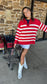 Red Stripe V-Neck Sweater