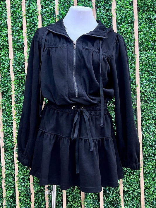 Black Long Sleeve Hooded Short Dress