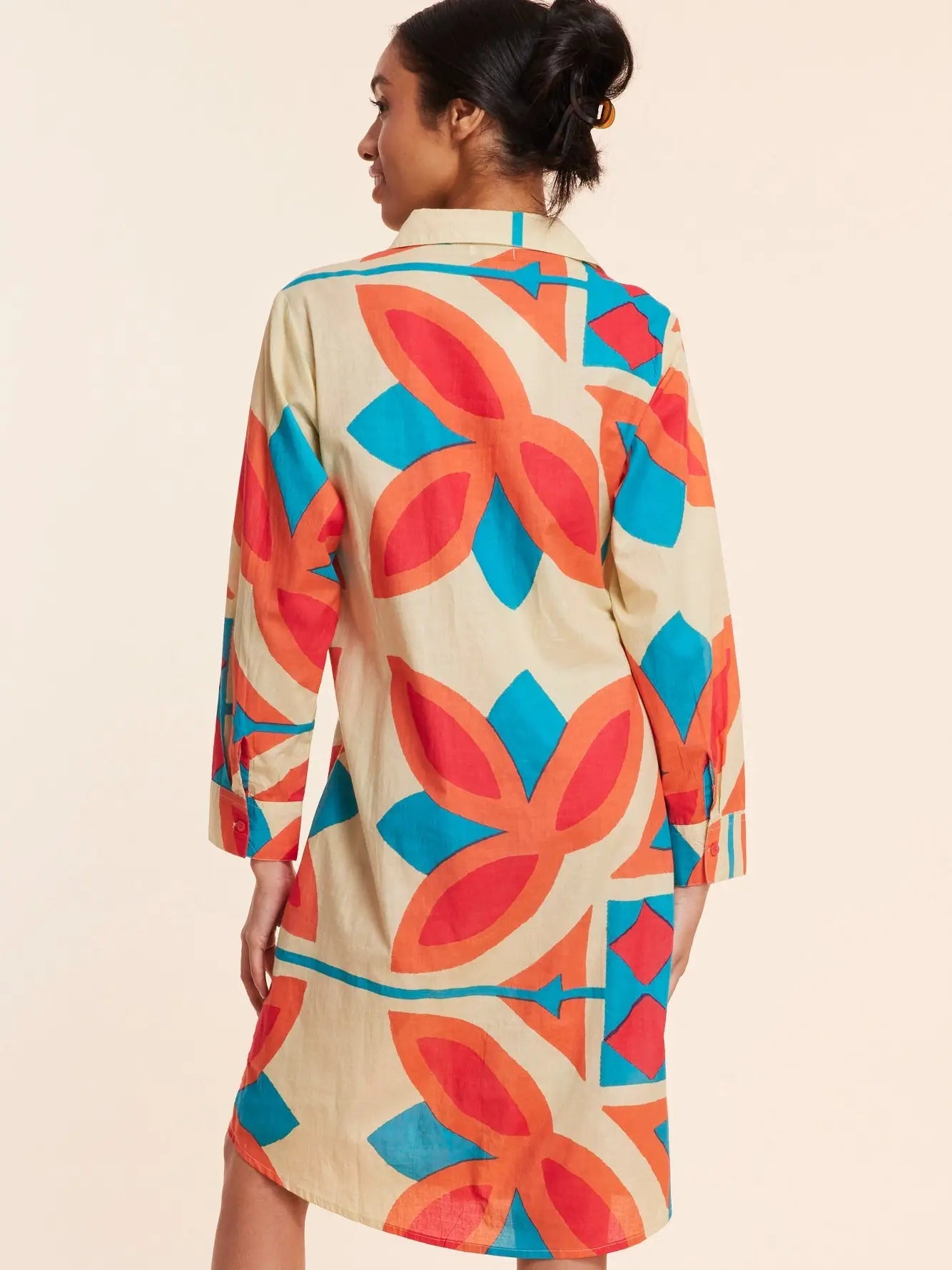 Carlotta Beige Abstract Multicolor Fall Resort Midi Dress