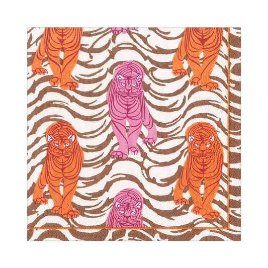 Tiger Stripe Paper Luncheon Napkins in Orange & Pink - Boxed