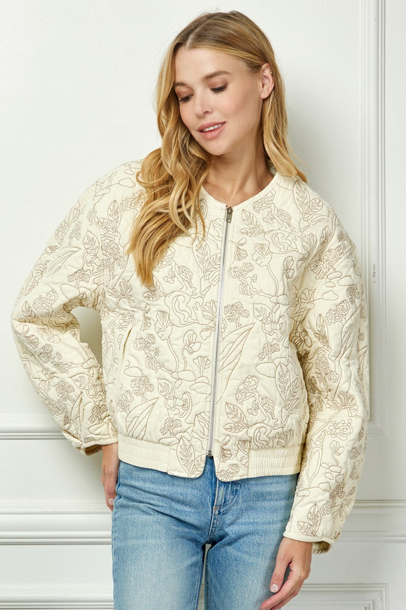 Embroidery Detail Puffed Jacket