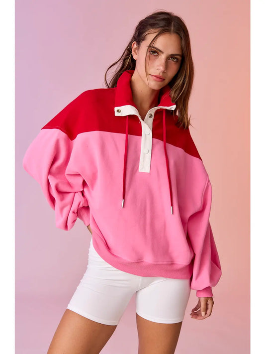 Pink/Red Delilah Oversized Half Snap Pullover