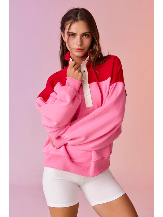 Pink/Red Delilah Oversized Half Snap Pullover