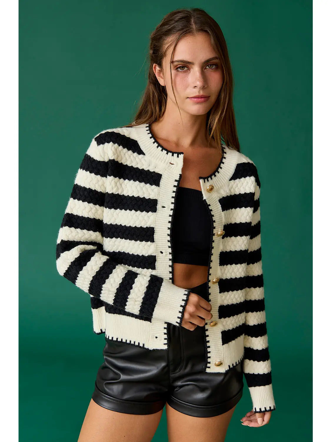 Mia Black & White Striped Cardigan