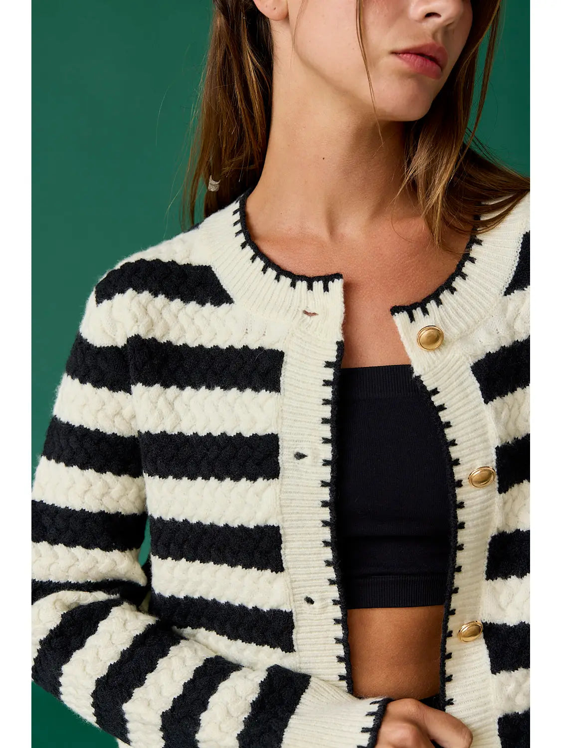 Mia Black & White Striped Cardigan