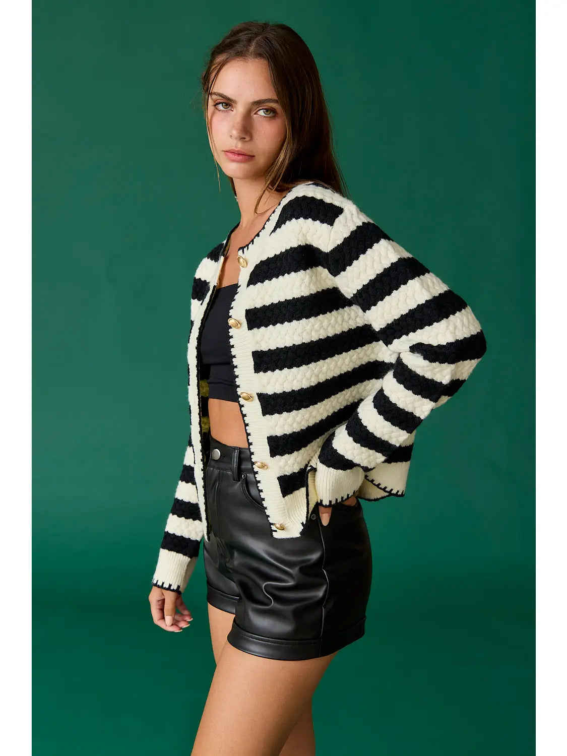 Mia Black & White Striped Cardigan