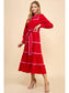 Red & Pink Tiered Scalloped Detail Long Sleeve Midi Dress