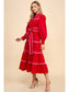 Red & Pink Tiered Scalloped Detail Long Sleeve Midi Dress