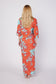 Gabriella 3/4 Sleeve Maxi Shirt Dress with Collar and Pockets in Turquoise Pink Coral