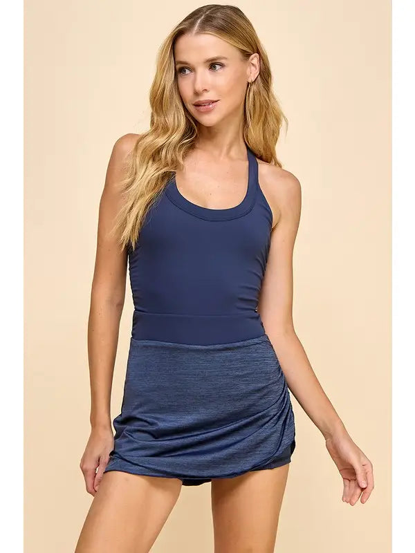 Navy Motion Tank Dress with Built in Shorts