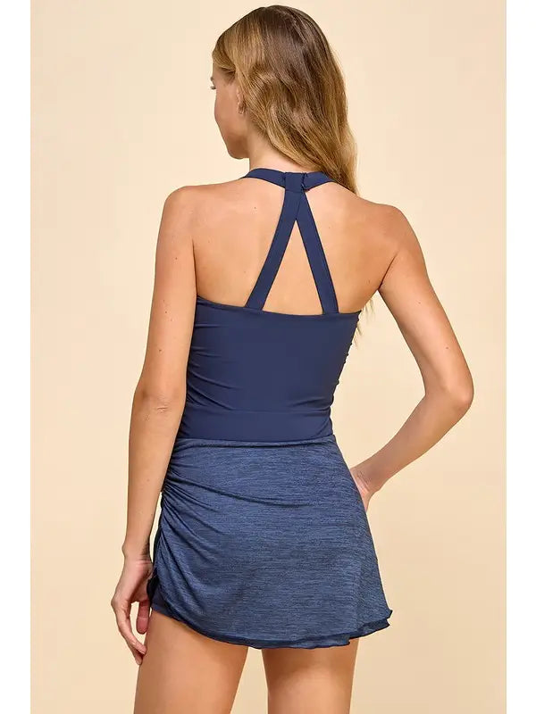 Navy Motion Tank Dress with Built in Shorts