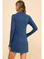 Navy Knit Fingerless Design Long Sleeves Dress