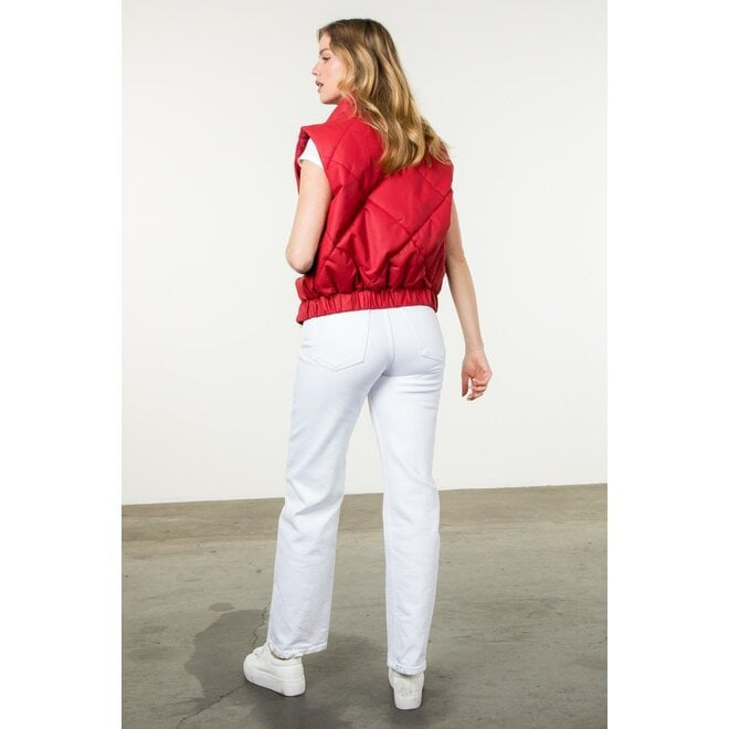 Red Puffer Vest- Faux Leather