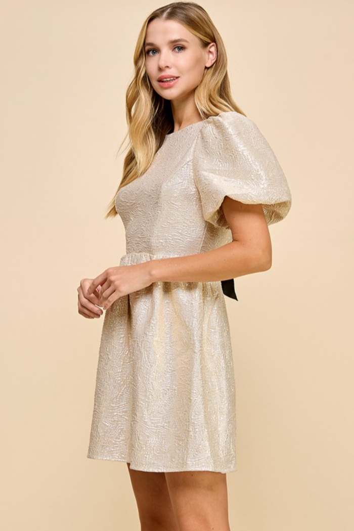 Gold Textured Jacquard Metallic Dress