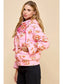 Pink Floral Print Puffer Hooded Jacket