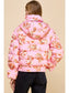 Pink Floral Print Puffer Hooded Jacket