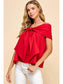 Red Bow Accented Off the Shoulder Top