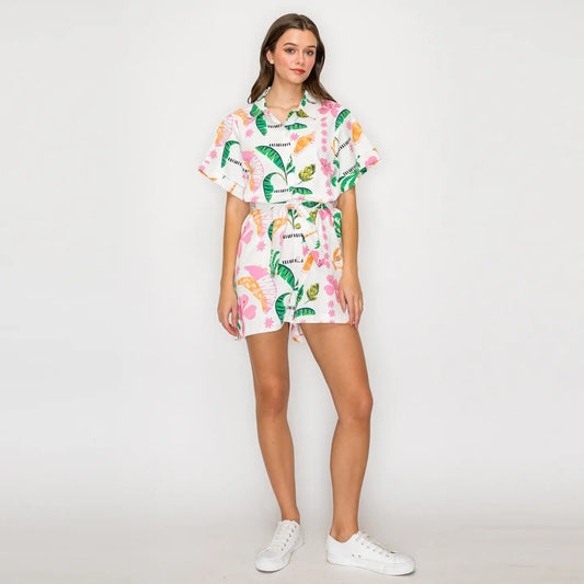 Pink Summer Tropical Romper