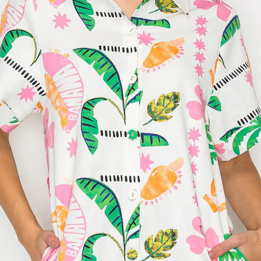Pink Summer Tropical Romper