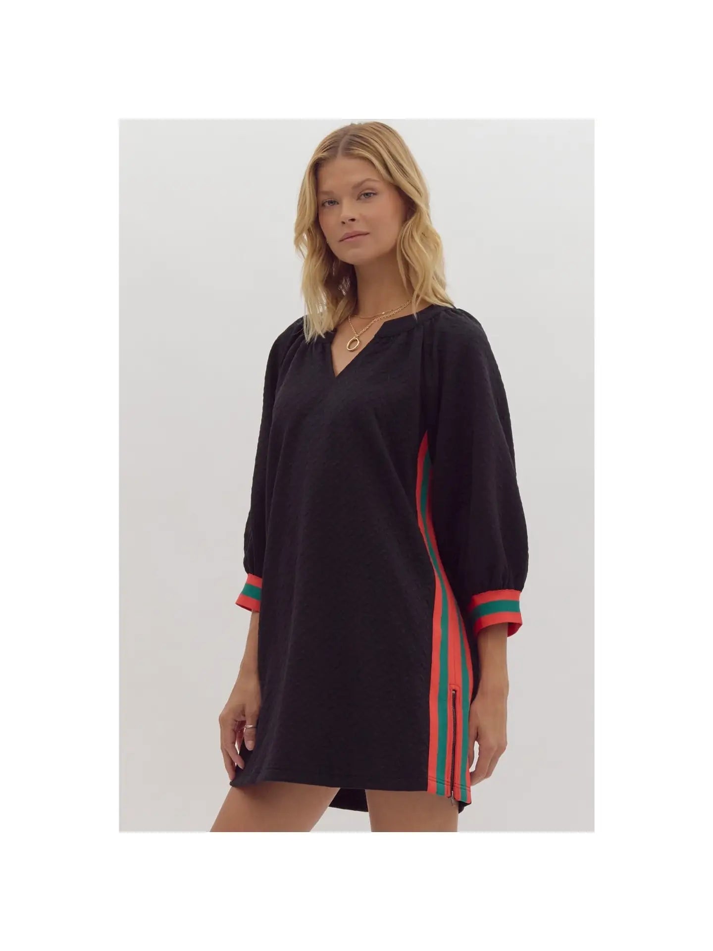 Embossed Raglan Sleeve Pullover Mini Dress