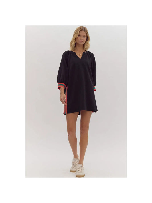 Embossed Raglan Sleeve Pullover Mini Dress