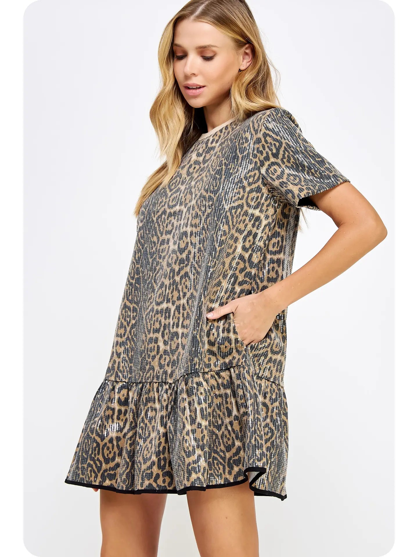 Sequins Leopard Ruffle Mini Dress