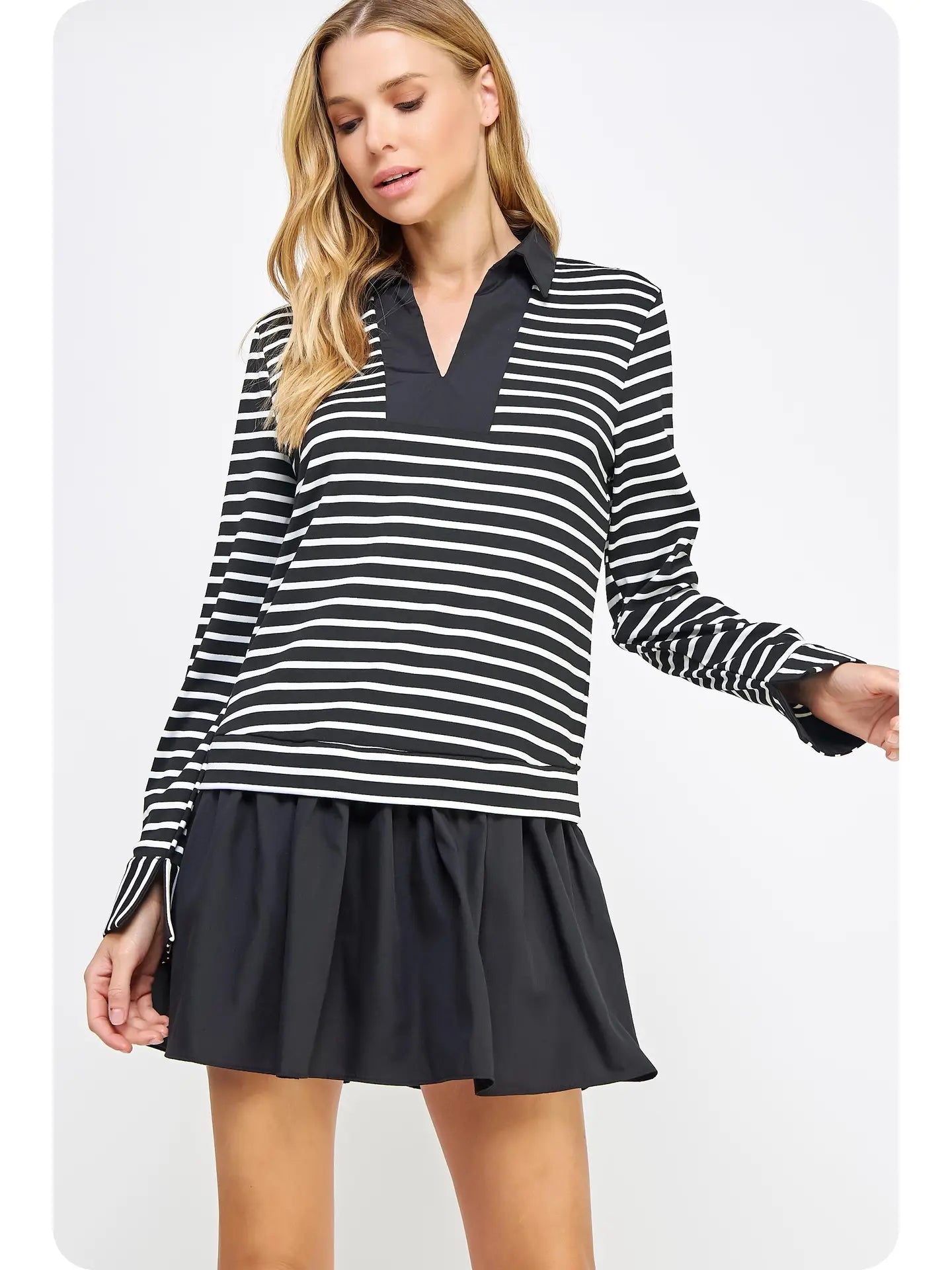 Black & White Woven Stripe Knit Mini Dress