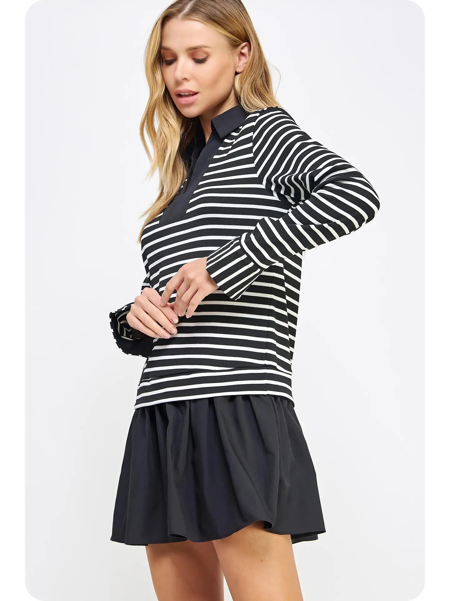 Black & White Woven Stripe Knit Mini Dress