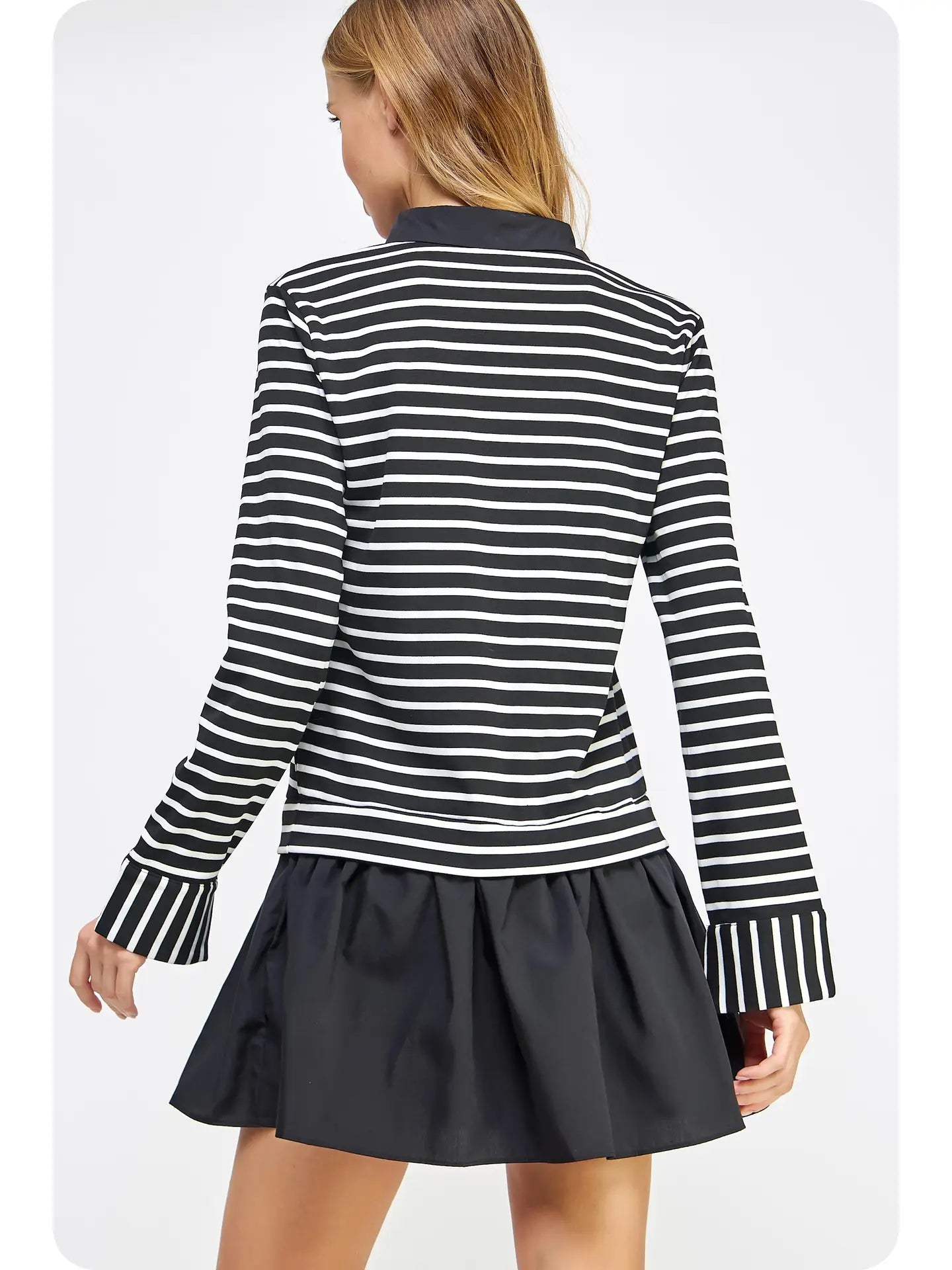 Black & White Woven Stripe Knit Mini Dress