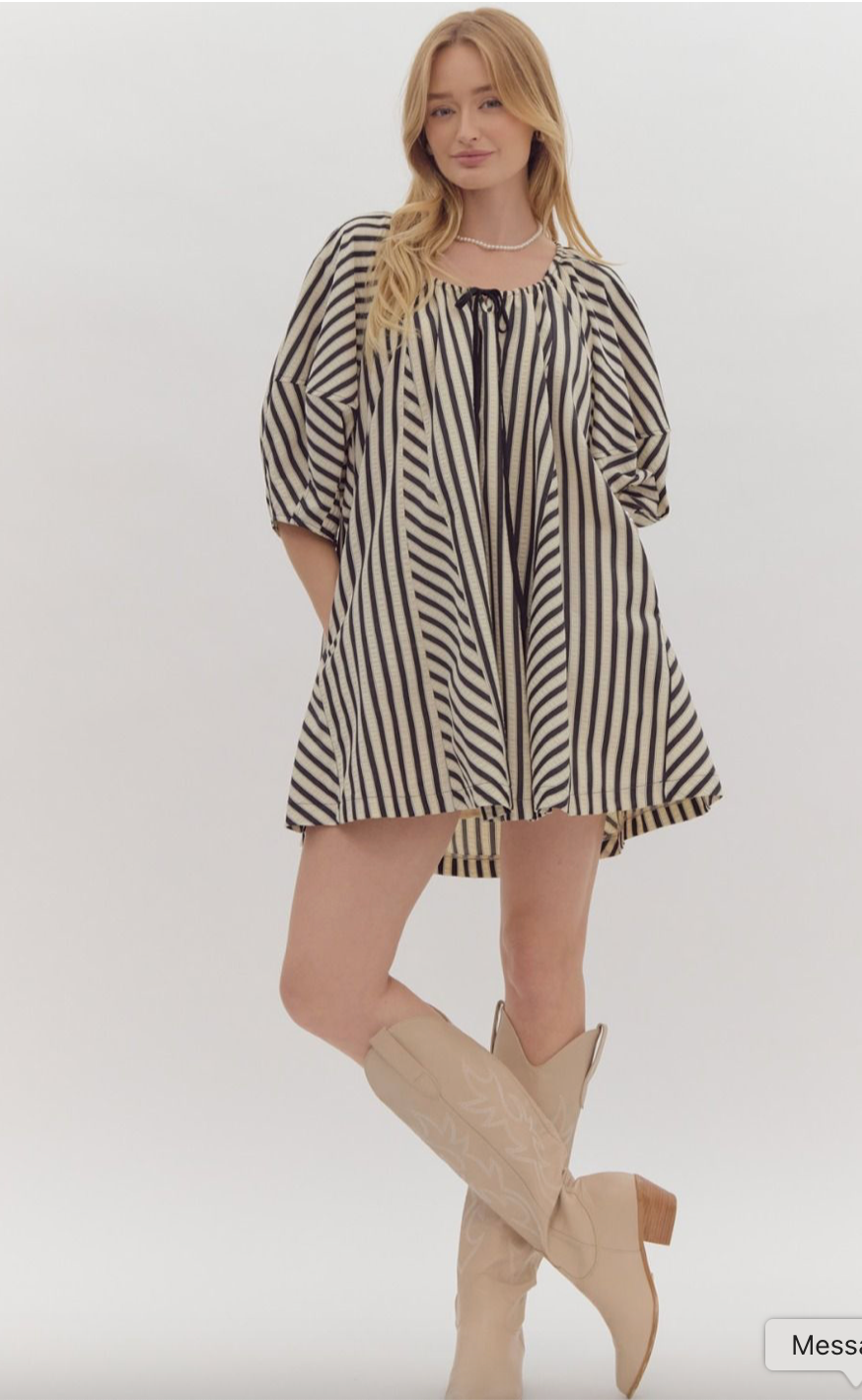 Striped Half Sleeve Mini Black & White Dress