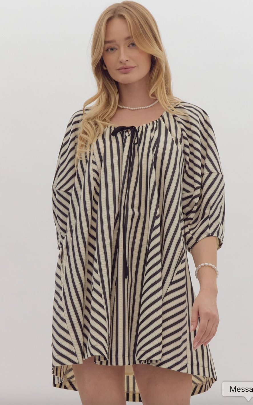 Striped Half Sleeve Mini Black & White Dress