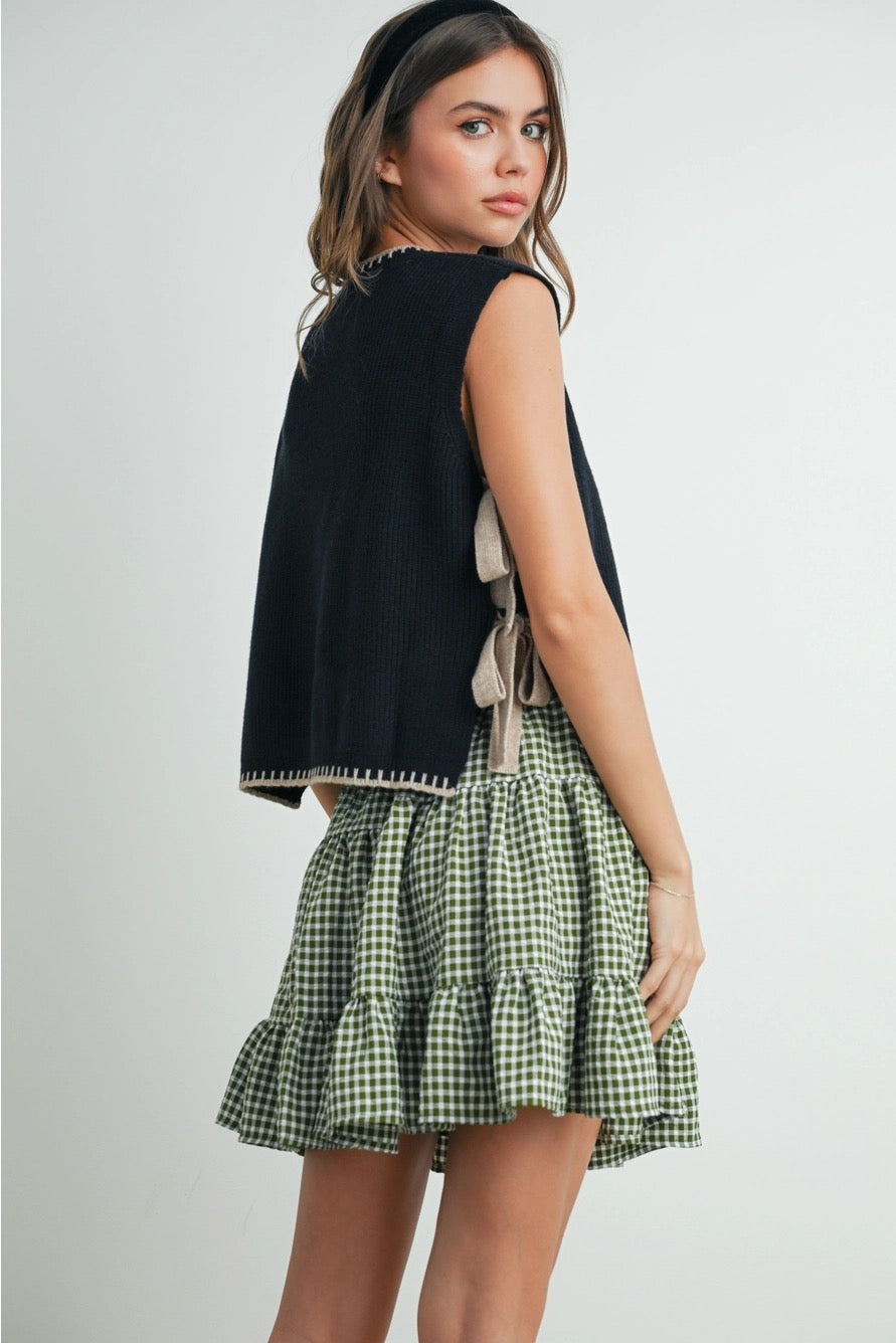 Olive High Waist Tiered Check Skirt