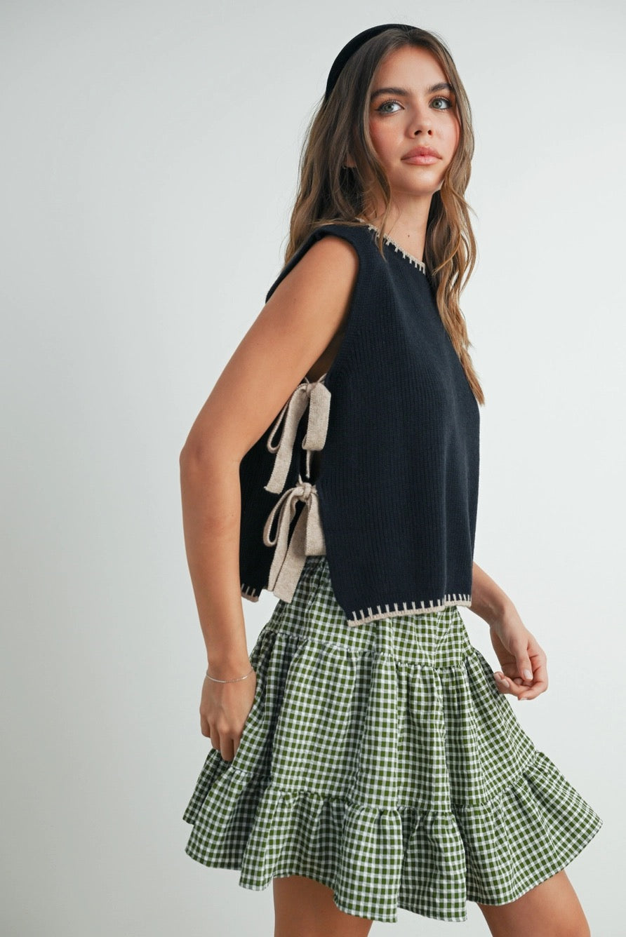 Olive High Waist Tiered Check Skirt