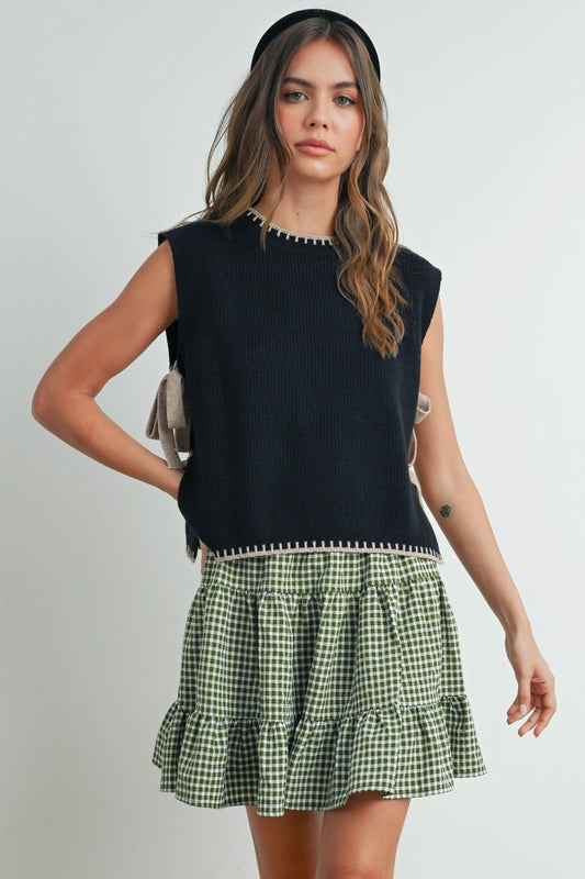 Olive High Waist Tiered Check Skirt