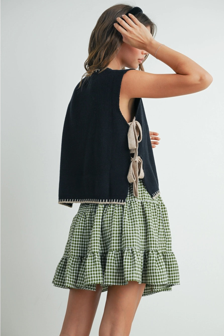 Olive High Waist Tiered Check Skirt