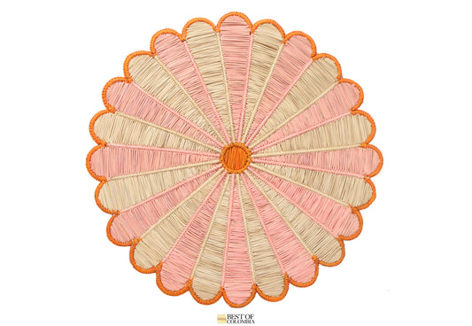 Pink & Orange Sunflower Iraca Placemat - 15 inches