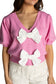 Bow Era Pink Short Sleeve V-Neck Bow Sweater