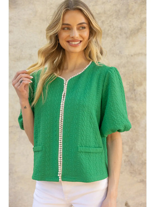 Classy Pearl Green Knit Cardigan