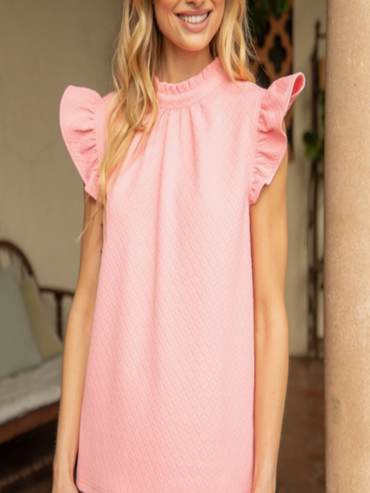 Pink Chiffon Back Neck Tie Textured Knit Dress